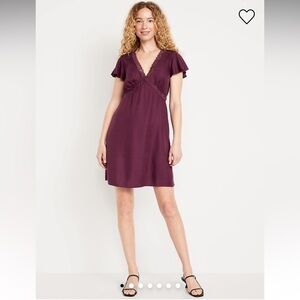 Fit & Flare Crepe Lace-Trim Mini Dress